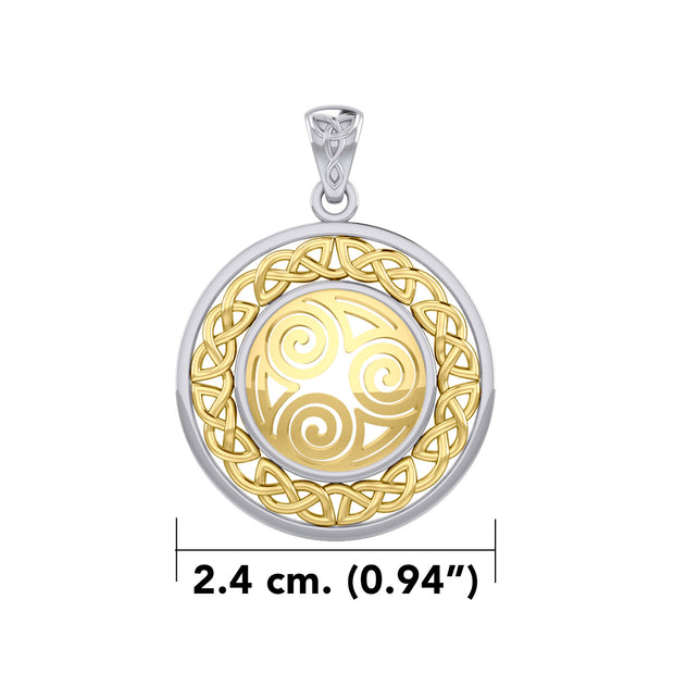 Celtic Knot Triskelion Spiral Silver with Gold Accent Pendant MPD727