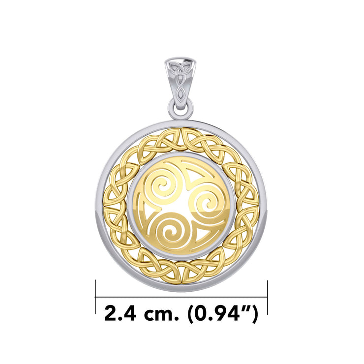 Celtic Knot Triskelion Spiral Silver with Gold Accent Pendant MPD727