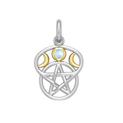 Moon with Pentacle Silver and Gold Accent Pendant MPD832 - Wholesale Jewelry