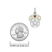 Moon with Pentacle Silver and Gold Accent Pendant MPD832 - Wholesale Jewelry