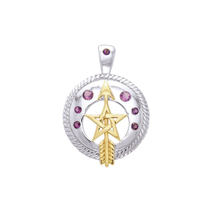 Pentagram silver with 18K Gold Accents Pendant With Gems MPD833
