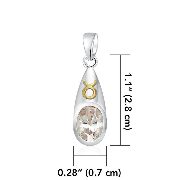 Taurus Zodiac Sign Silver and Gold Pendant with Gemstone MPD850 - Wholesale Jewelry