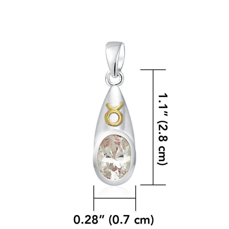 Taurus Zodiac Sign Silver and Gold Pendant with Gemstone MPD850 - Wholesale Jewelry