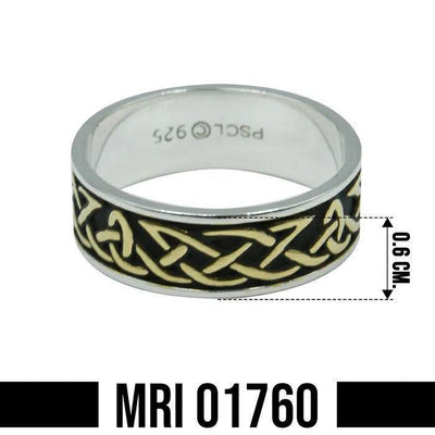 Celtic Knotwork Sterling Silver with 14K Gold Accent Ring MRI1760