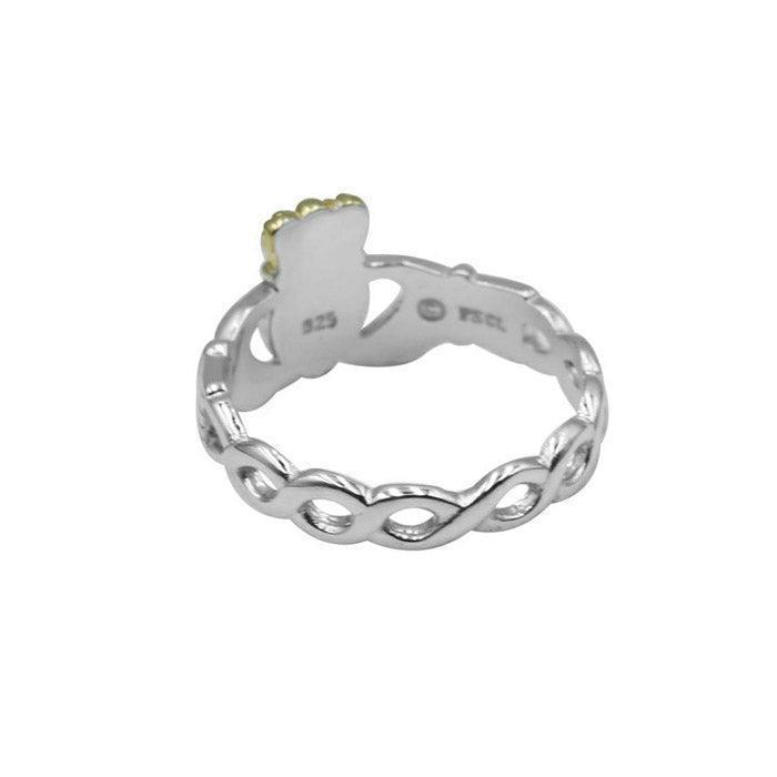 Infinity Claddagh Sterling Silver with Gold Accent Ring MRI1116 - Wholesale Jewelry