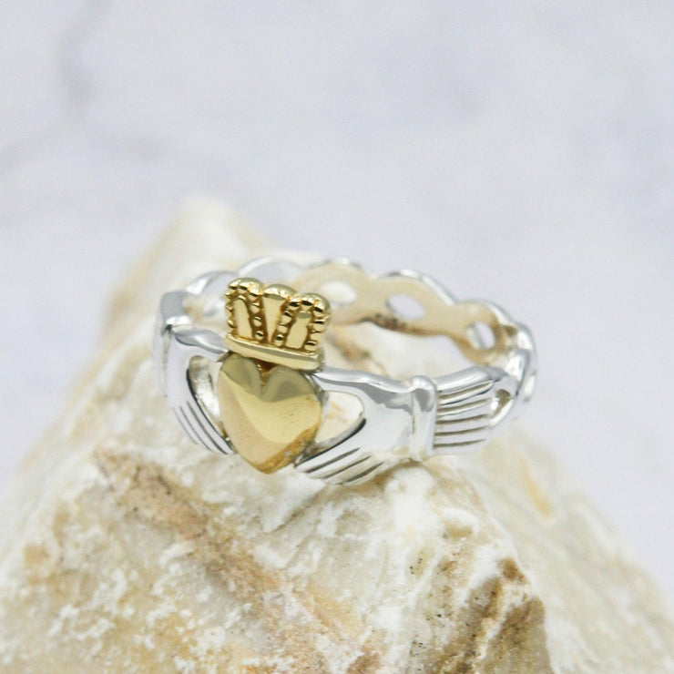 Infinity Claddagh Sterling Silver with Gold Accent Ring MRI1116 - Wholesale Jewelry