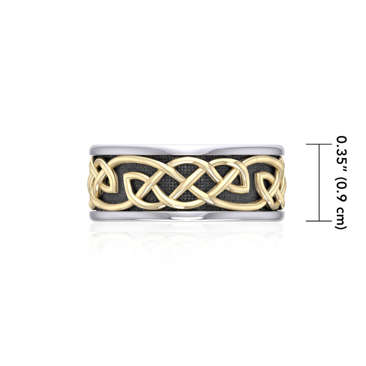 A marvelous vision of Celtic tradition ~ Celtic Knotwork Sterling Silver Ring with 14K Gold Accent MRI1205