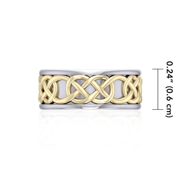 Intertwined eternity in all directions ~ Celtic Knotwork Sterling Silver Ring in 14K Gold accent MRI1206