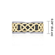 Intertwined eternity in all directions ~ Celtic Knotwork Sterling Silver With 14K Gold Accent Ring MRI1206