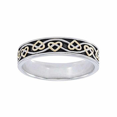 The ancient belief of everything eternal ~ Celtic Knotwork Sterling Silver Ring with 14k Gold Accent MRI1345