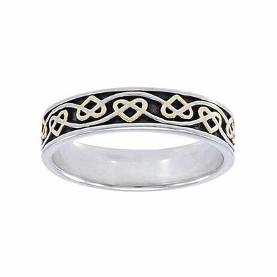 The ancient belief of everything eternal ~ Celtic Knotwork Sterling Silver Ring with 14k Gold Accent MRI1345 - Wholesale Jewelry