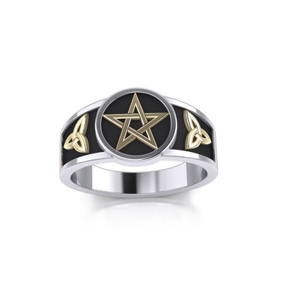Pentacle with Trinity Knot Silver and Gold Vermeil Ring MRI2103 - Wholesale Jewelry