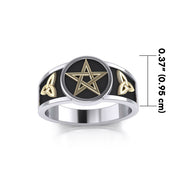 Pentacle with Trinity Knot Silver and Gold Vermeil Ring MRI2103