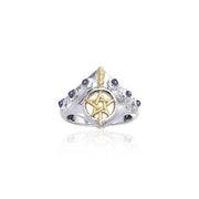 Broomstick & Pentagram Silver and 18K Gold Accent Ring MRI343 - Wholesale Jewelry