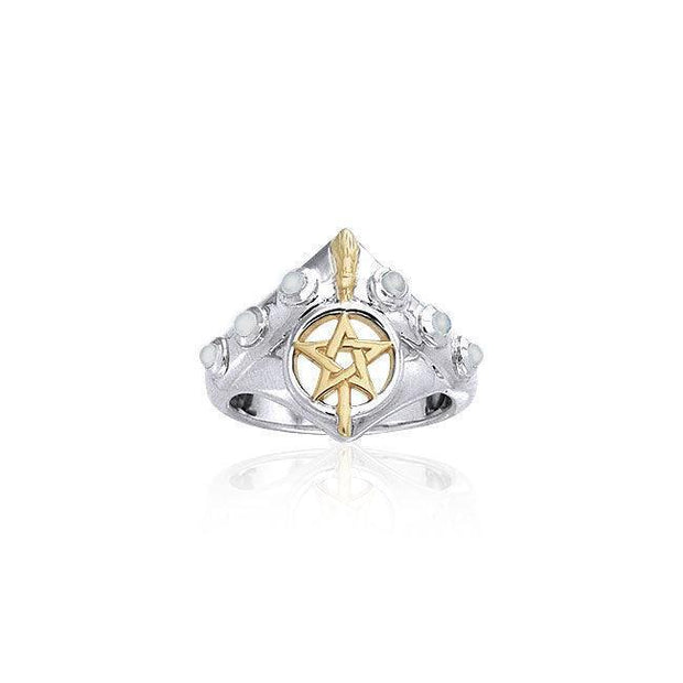 Broomstick & Pentagram Silver and 18K Gold Accent Ring MRI343 - Wholesale Jewelry