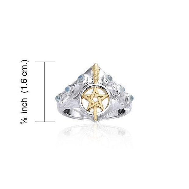 Broomstick & Pentagram Silver and 18K Gold Accent Ring MRI343 - Wholesale Jewelry