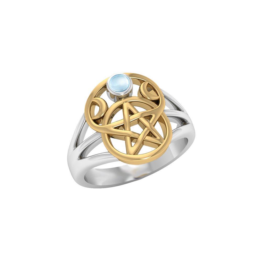 Pentacle silver with 18k gold accents Ring with Gem 