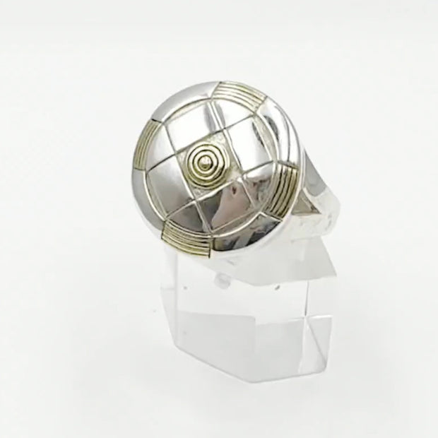 Protection and Centralization Sterling Silver with 14K Gold Accent Ring by Sibylle Grummes MRI624