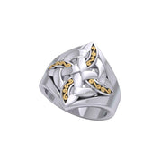 Celtic Four-Point Sterling Silver Ring with 18K Gold accent MRI655 - Wholesale Jewelry