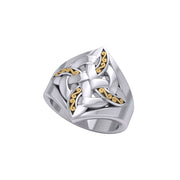 Celtic Four-Point Sterling Silver Ring with 18K Gold accent MRI655
