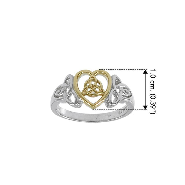 Celtic Knotwork Trinity Heart Sterling Silver with 14K Gold Accent Ring MRI873