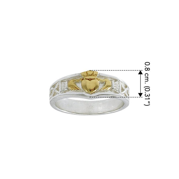 Celtic Claddagh Sterling Silver with 14K Gold Accent Ring MRI893