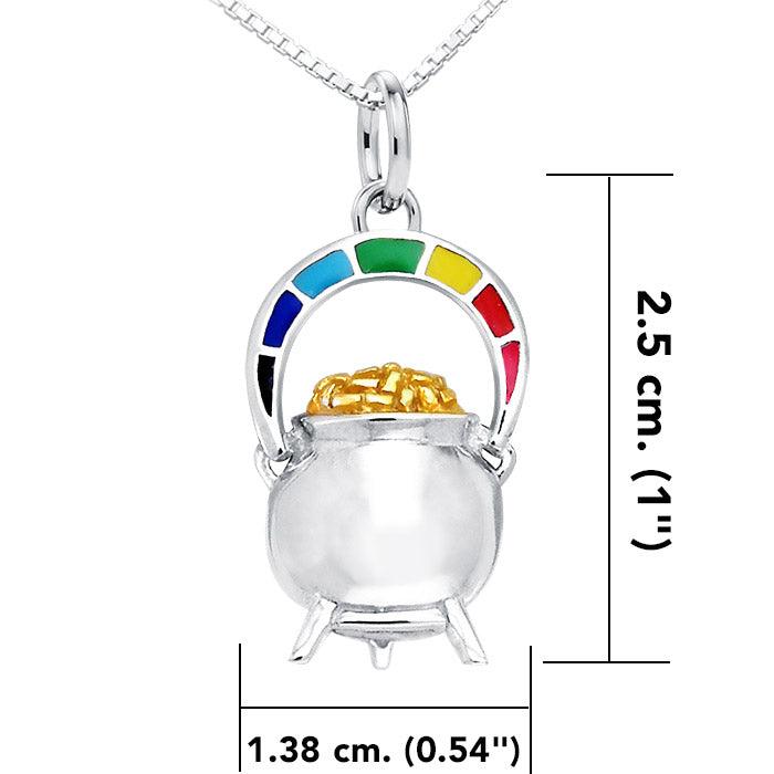 Unparalleled mystery of the pot of gold in a rainbow ~ Sterling Silver Goddess Danu Necklace Jewelry with 14k Gold accent MSE191