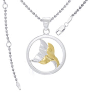 Double Whale Tail Sterling Silver with Gold Accent Pendant and Chain Set MSE974