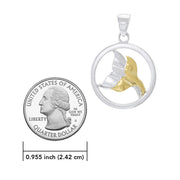 Double Whale Tail Sterling Silver with Gold Accent Pendant and Chain Set MSE974 - Wholesale Jewelry