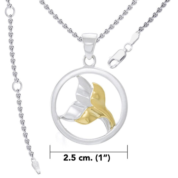 Double Whale Tail Sterling Silver with Gold Accent Pendant and Chain Set MSE974 - Wholesale Jewelry