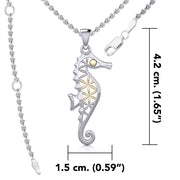 Silver and Gold Accent Flower of Life Seahorse Pendant and Chain Set MSE976