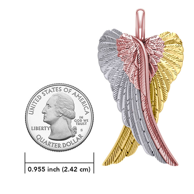 Large Angel Wing Pendant made from White, Yellow and Pink Gold RPD2933