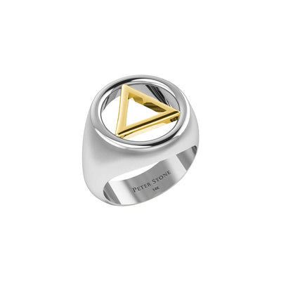 Solid White Gold Band Ring With Yellow Gold AA Recovery Symbol RRI2395-V2