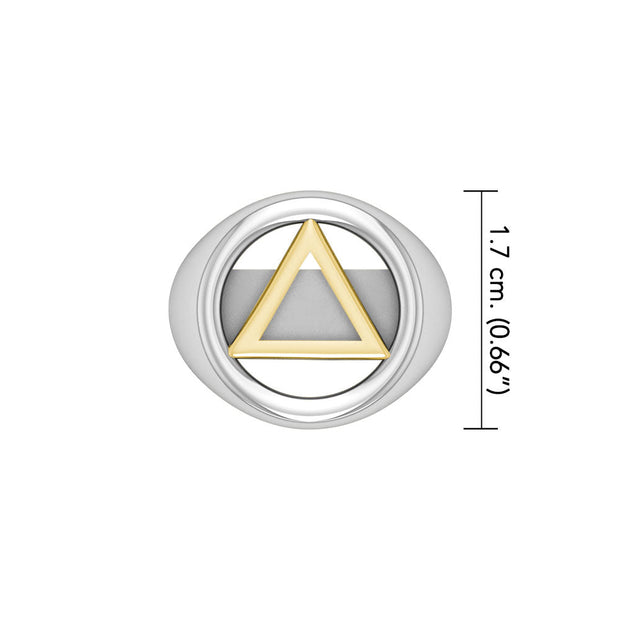 Solid White Gold Band Ring With Yellow Gold AA Recovery Symbol RRI2395-V2