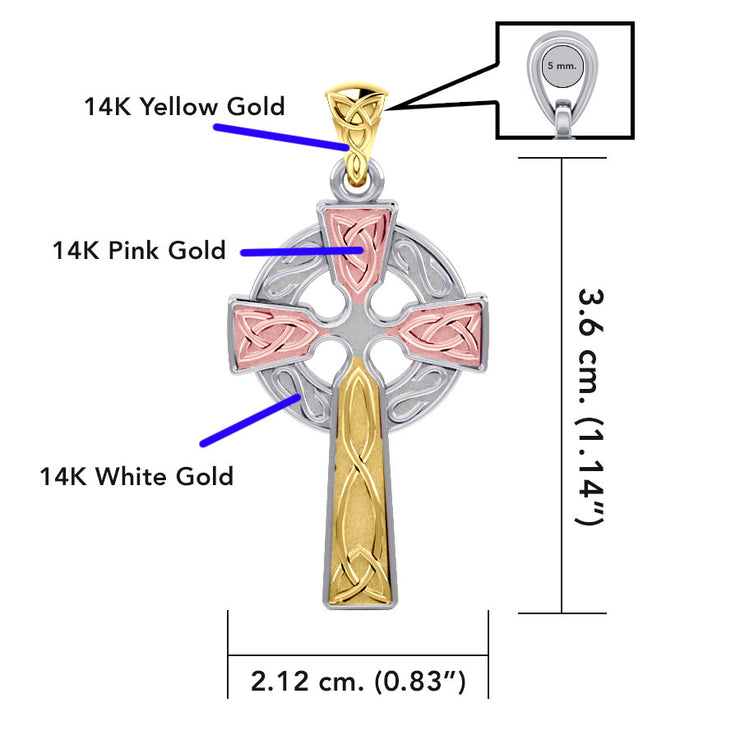 The Celtic Cross Solid 14K White Yellow and Pink Gold pendant RTP037