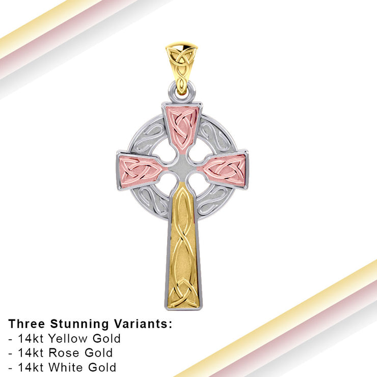 The Celtic Cross Solid 14K White Yellow and Pink Gold pendant RTP037