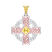 The Celtic Cross Triskele Solid 14K White Yellow and Pink Gold pendant RTP477