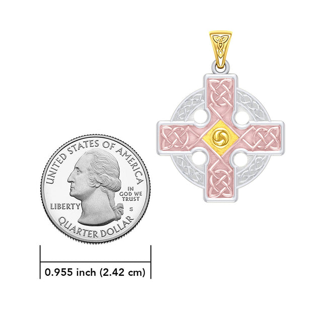 The Celtic Cross Triskele Solid 14K White Yellow and Pink Gold pendant RTP477