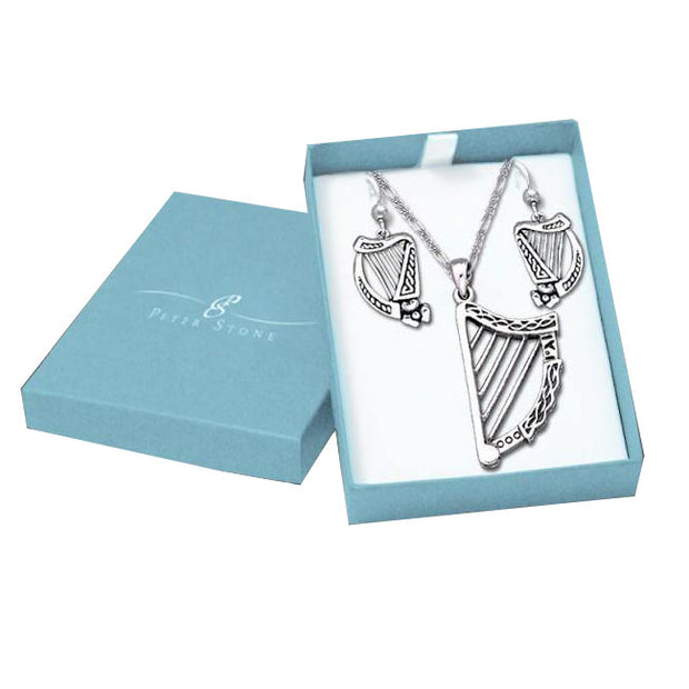 HARP Silver Pendant Earrings Chain with Jewelry Gift Box Set  SET060