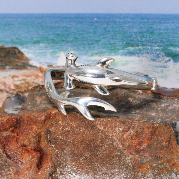 Hammerhead Shark Silver Cuff Bracelet with open lock TBA221