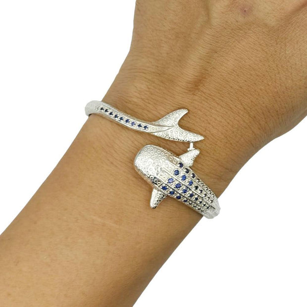 Whale Shark Silver Cuff Bracelet with Gemstones and Locking System TBA300 - Wholesale Jewelry