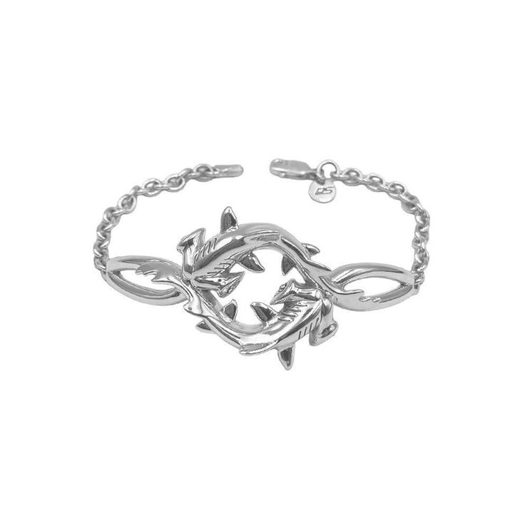 Double Hammerhead Shark Sterling Silver Chain Bracelet - Wholesale Jewelry