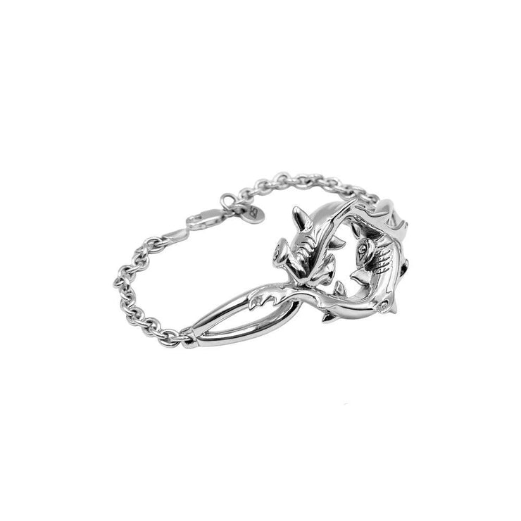 Double Hammerhead Shark Sterling Silver Chain Bracelet - Wholesale Jewelry