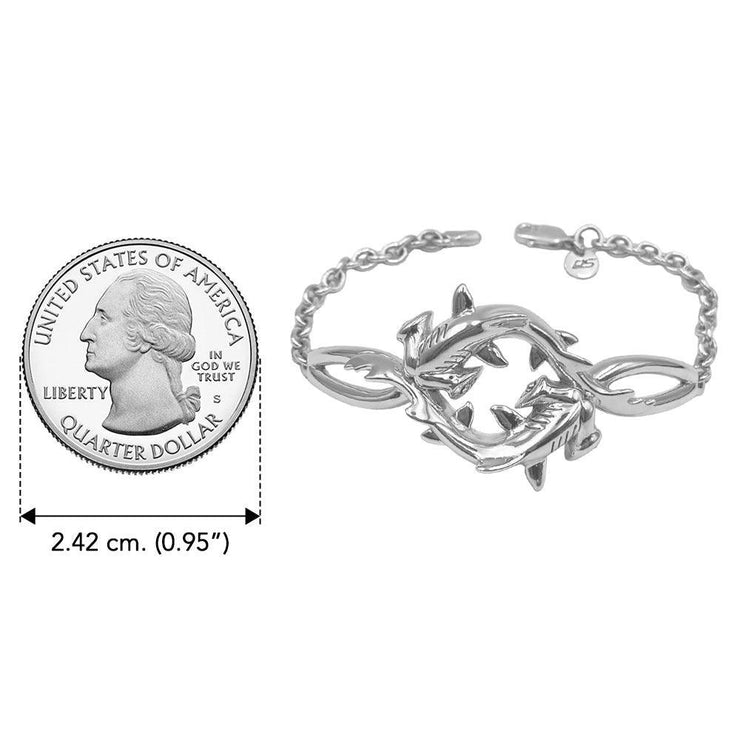 Double Hammerhead Shark Sterling Silver Chain Bracelet - Wholesale Jewelry