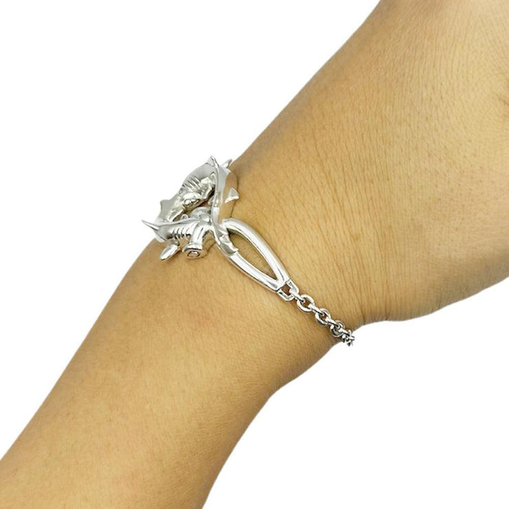 Double Hammerhead Shark Sterling Silver Chain Bracelet - Wholesale Jewelry