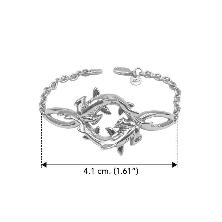 Double Hammerhead Shark Sterling Silver Chain Bracelet - Wholesale Jewelry