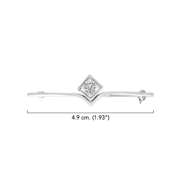 Equestrian Elegance Bar with Square Gem Sterling Silver Brooch TBC076