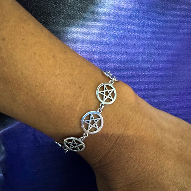 Pentagram Pentacle Sterling Silver Bracelet TBG018