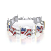 Silver and Gold Plated American Flag with Enamel Link Bracelet TBGV399