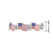 Silver and Gold Plated American Flag with Enamel Link Bracelet TBGV399